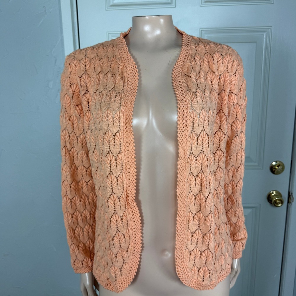 Vintage 60s 70s Montgomery Ward Women's Sweater 38 Cardigan Pointelle R3-19